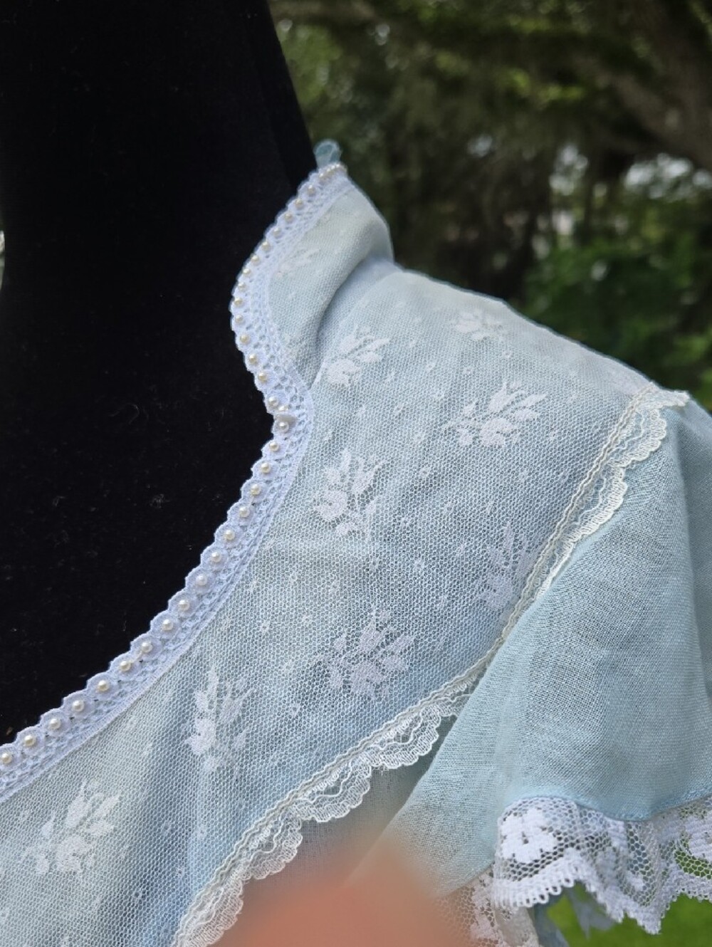 Vintage 1978 Light Blue Lace-Trim Maxi Dress Junior Size 11 - Picture 5 of 9